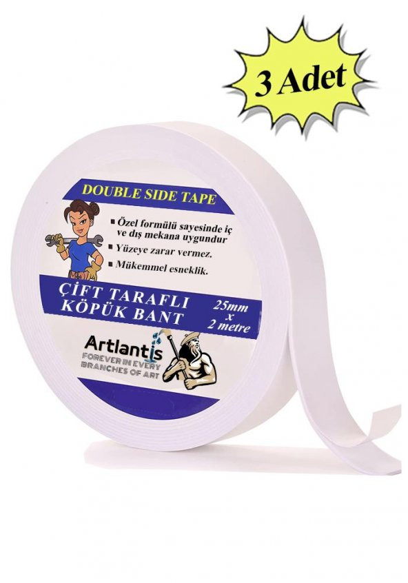 Çift Taraflı Bant Köpük Bant 25mm x 2mt 1 Adet Çerçeve Tablo Halı Yapıştırma Bandı İç Ve Dış Mekan Süper Güçlü Köpük Bant