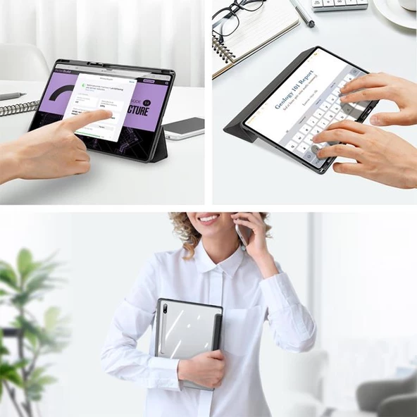 Polham Samsung Galaxy Tab S8 (X700-X706) Tablet Kılıfı,Kalem Yerli Standlı Manyetik Uyku Modlu - 10