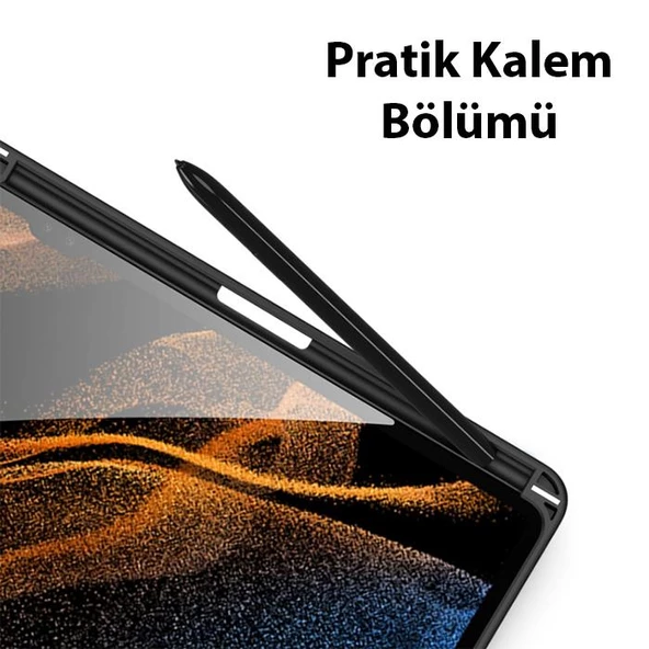 Polham Samsung Galaxy Tab S7 FE (T730-T736B) Tablet Kılıfı,Kalem Yerli Standlı Manyetik Uyku Modlu - 9