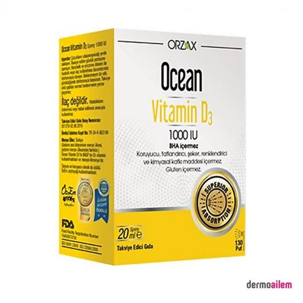 Orzax Ocean Vitamin D3 1000 IU Sprey 20 ml