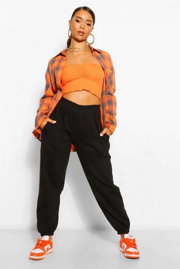 Basic Rahat Lastikli Bel Paca Klasik Mix Geniş Jogger Eşofman Altı Cepli Siyah 5013_20150 - 1