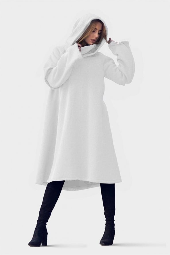 Yeni Nesil Özel Tasarımlı Kapüşonlu Sweatshirt Kadın Beyaz Hoodie Elbise Tulum 5149 2010