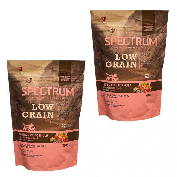 Spectrum Low Grain Mother & Baby Kuzu Etli ve Pirinçli Kedi Maması 300 Gr + 300 Gr (2li Kutu)