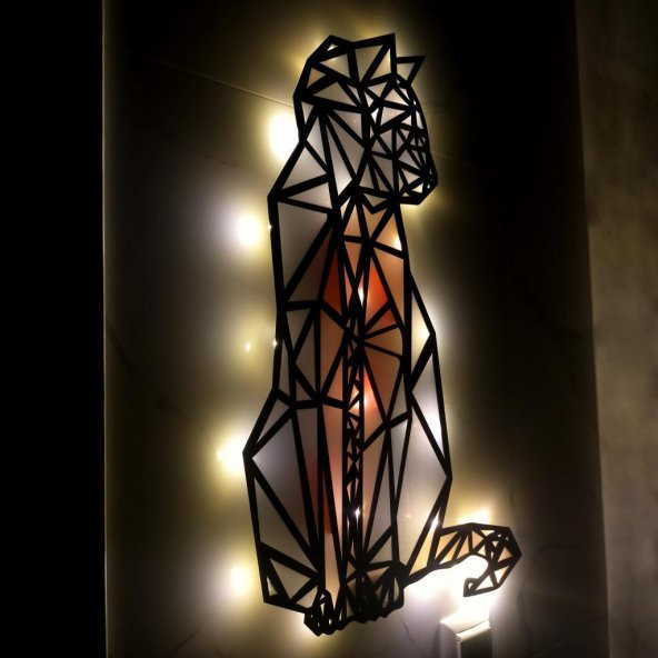 Veraart Epoksili Geometrik Ahşap Kedi Duvar Dekorlu  Gece Lambası Gri Turuncu 40 cm - 3