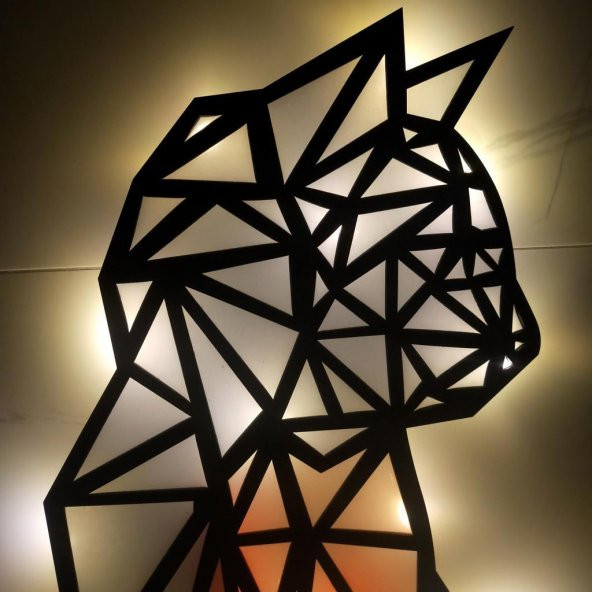 Veraart Epoksili Geometrik Ahşap Kedi Duvar Dekorlu  Gece Lambası Gri Turuncu 40 cm - 5