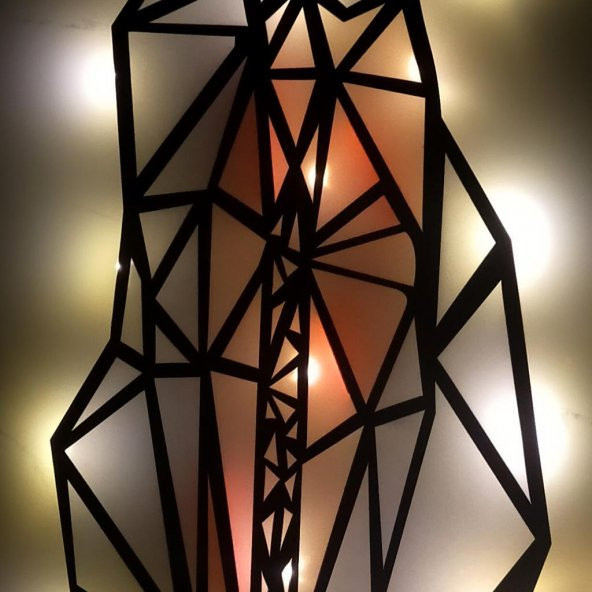 Veraart Epoksili Geometrik Ahşap Kedi Duvar Dekorlu  Gece Lambası Gri Turuncu 40 cm - 7