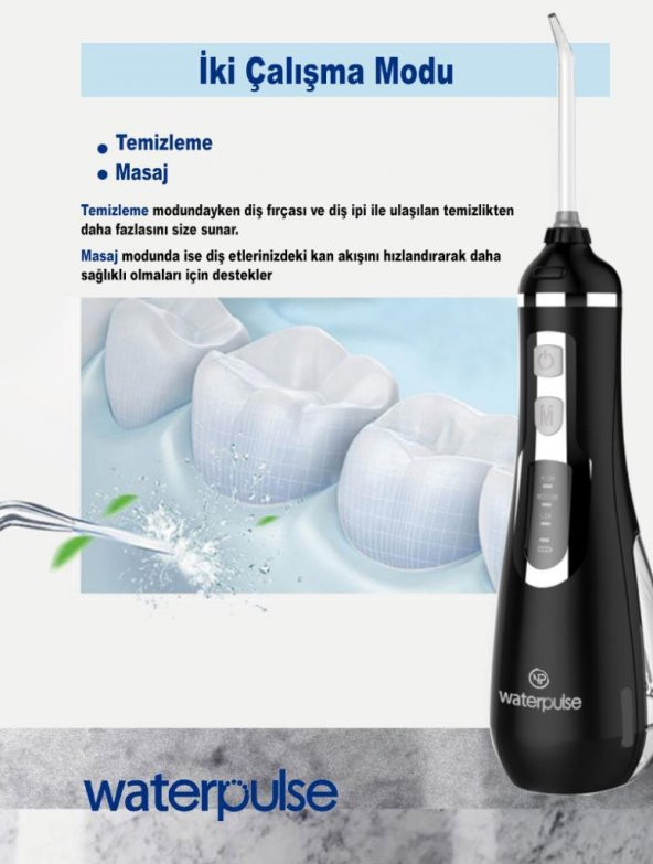 WaterPulse WP-V500-B Water Flosser Taşınabilir, Şarjlı, Masajlı, Diş/Protez Bakım ve Ağız Duşu - 7