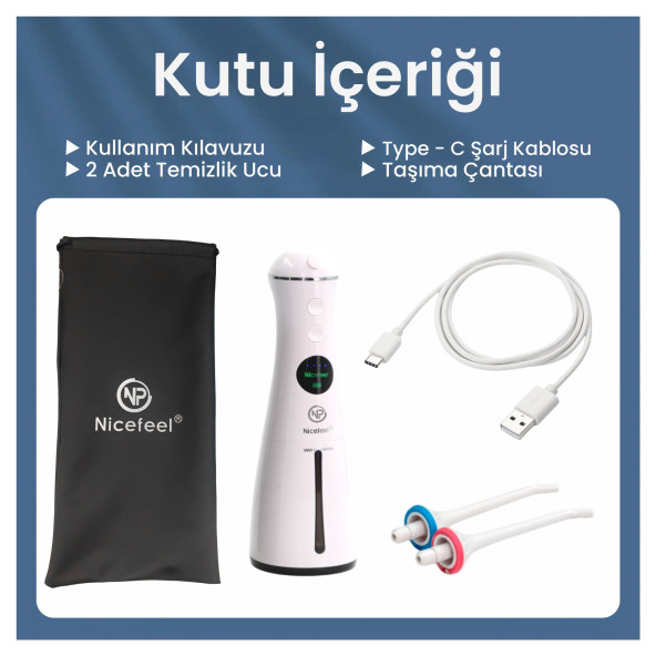 NPO Nicefeel FC1596 Taşınabilir,Şarjlı,Masajlı,Diş Teli/Protez Bakım Profesyonel Ağız Duşu-Beyaz - 4