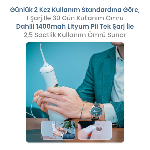 NPO Nicefeel FC1596 Taşınabilir,Şarjlı,Masajlı,Diş Teli/Protez Bakım Profesyonel Ağız Duşu-Beyaz - 6