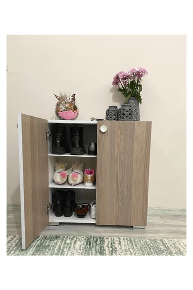 IRMAK MOBİLYA Cordoba Ayakkabılık Çok Amaçlı Dolap 2 Kapaklı 3 Raflı Mutfak Hol Banyo Balkon Ofis - 4