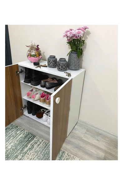 IRMAK MOBİLYA Ceviz Rengi Ayakkabılık Safir Çok Amaçlı Dolap Hol & Mutfak & Banyo & Ofis & Balkon - 2