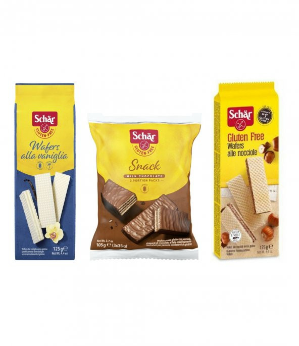 Schar Glutensiz Atıştırmalık Vanilya Aromalı-Nocciola Fındıklı ve Snack Gofret 3lü Set