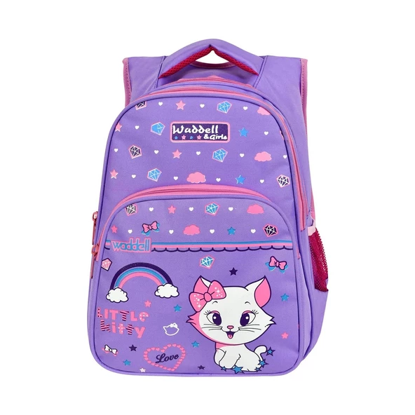 Waddell Lila Kedi Desenli İlkokul Çantası Beslenme Çantalı 6005 - 2
