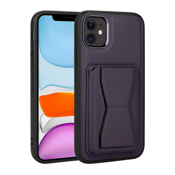 Apple iPhone 11 Kılıf ​Pu Deri Kartlıklı Standlı Kapak - 9