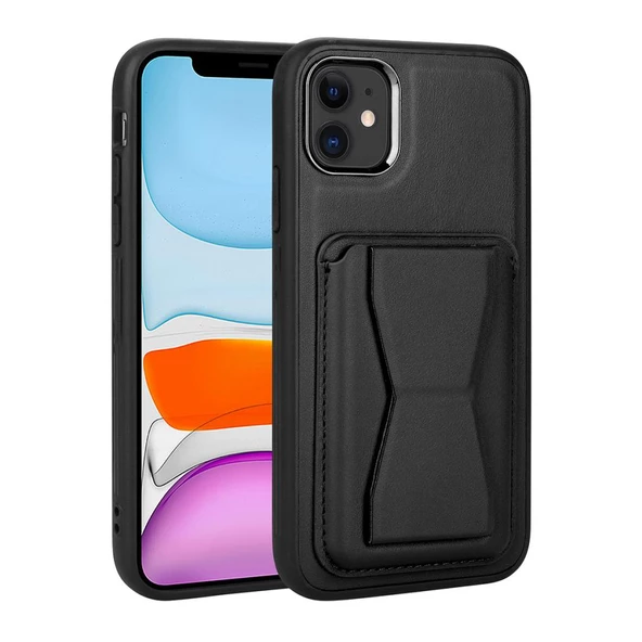Apple iPhone 11 Kılıf ​Pu Deri Kartlıklı Standlı Kapak - 5