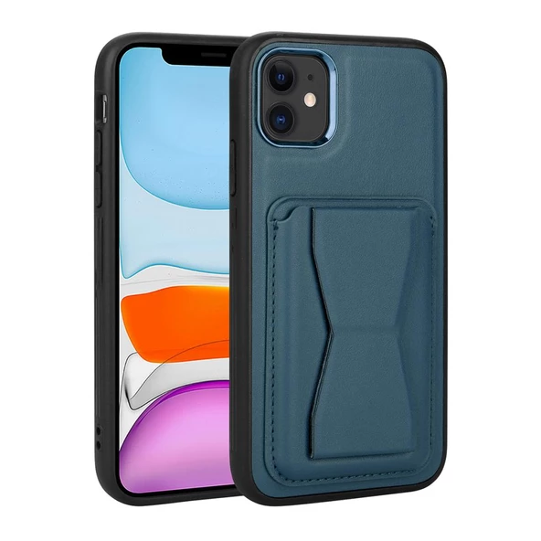 Apple iPhone 11 Kılıf ​Pu Deri Kartlıklı Standlı Kapak - 4