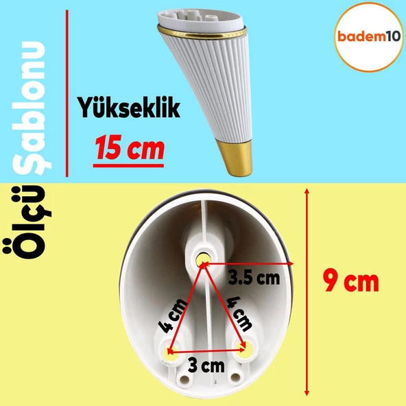 Iron Lüks Mobilya Kanepe Sehpa Tv Ünitesi Çekyat Koltuk Ayağı 15 Cm Krem Gold Baza Ayakları - 4