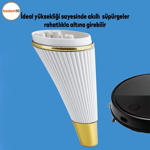 Iron Lüks Mobilya Kanepe Sehpa Tv Ünitesi Çekyat Koltuk Ayağı 15 Cm Krem Gold Baza Ayakları - 2