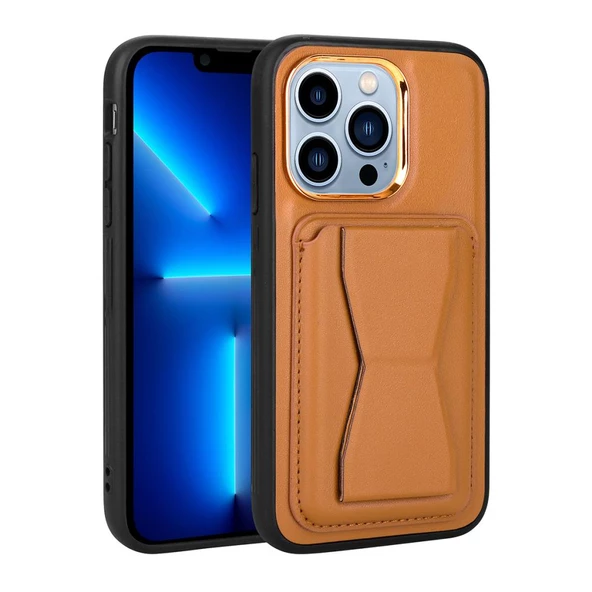 Apple iPhone 12 Pro Max Kılıf ​Pu Deri Kartlıklı Standlı Kapak - 5