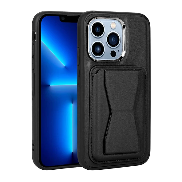 Apple iPhone 12 Pro Max Kılıf ​Pu Deri Kartlıklı Standlı Kapak - 11