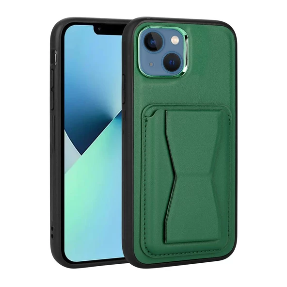 Apple iPhone 13 Kılıf ​Pu Deri Kartlıklı Standlı Kapak - 6