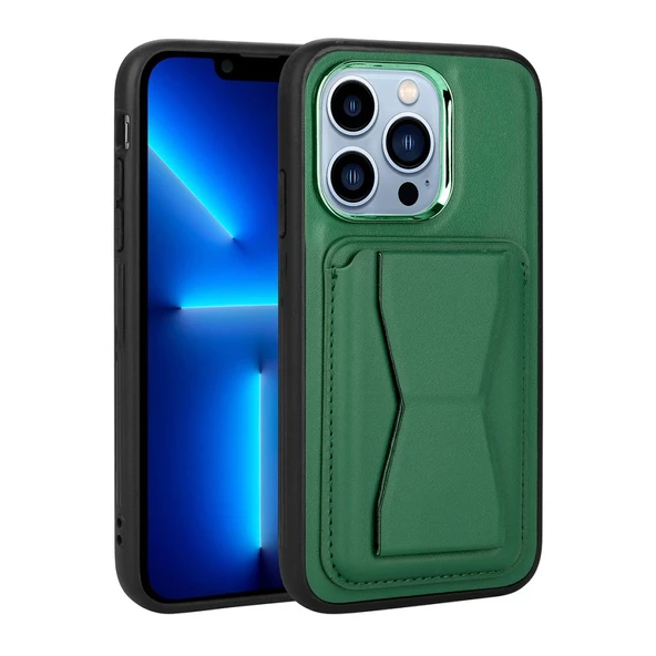 Apple iPhone 12 Pro Max Kılıf ​Pu Deri Kartlıklı Standlı Kapak - 6