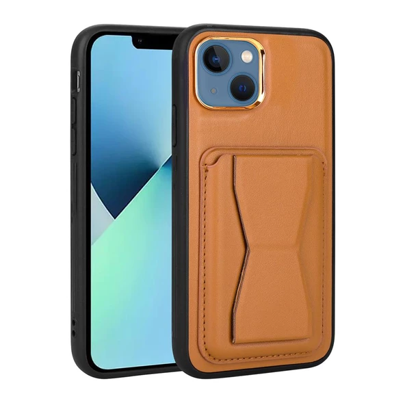 Apple iPhone 13 Kılıf ​Pu Deri Kartlıklı Standlı Kapak - 5