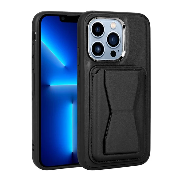 Apple iPhone 12 Pro Max Kılıf ​Pu Deri Kartlıklı Standlı Kapak - 4