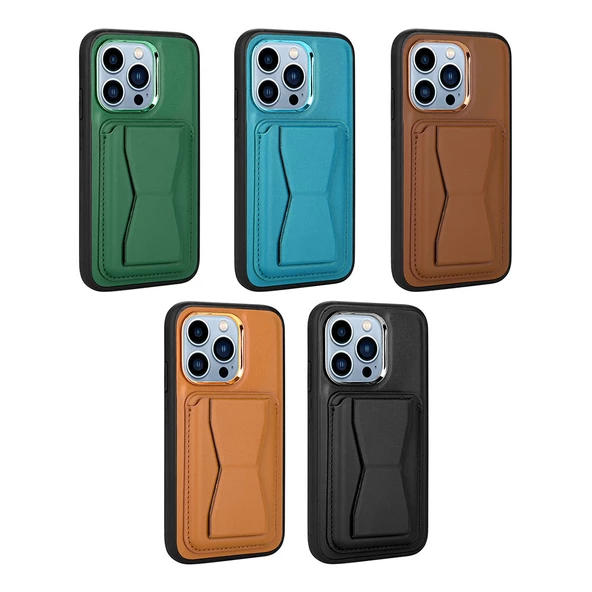 Apple iPhone 13 Pro Max Kılıf ​Pu Deri Kartlıklı Standlı Kapak - 9