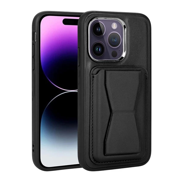 Apple iPhone 14 Pro Kılıf ​Pu Deri Kartlıklı Standlı Kapak - 3