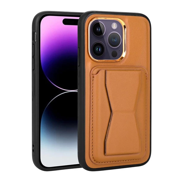 Apple iPhone 14 Pro Kılıf ​Pu Deri Kartlıklı Standlı Kapak - 4