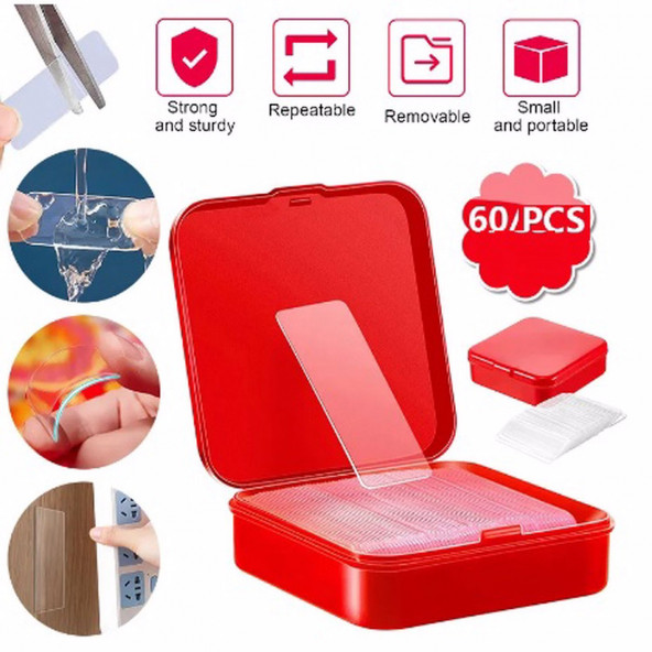 Çift Taraflı Pratik Yıkanabilen Şeffaf Kutulu Jel Bant (60 Adet)