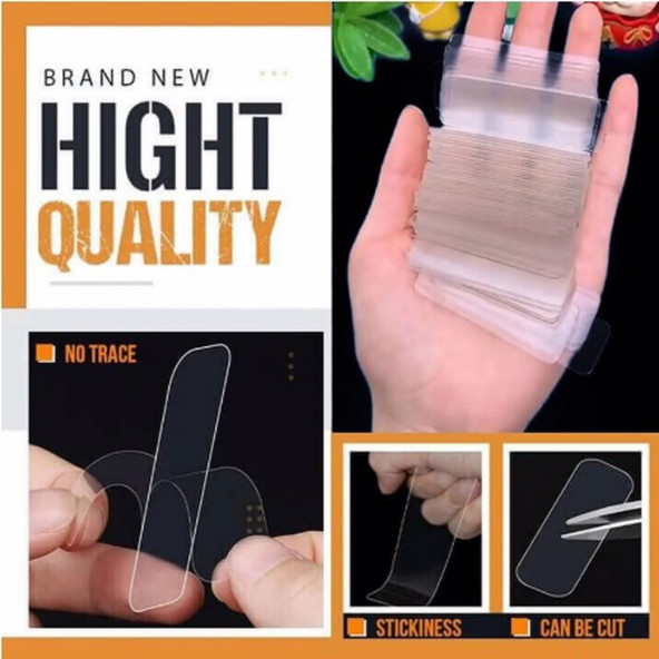 Çift Taraflı Pratik Yıkanabilen Şeffaf Kutulu Jel Bant (60 Adet) - 5