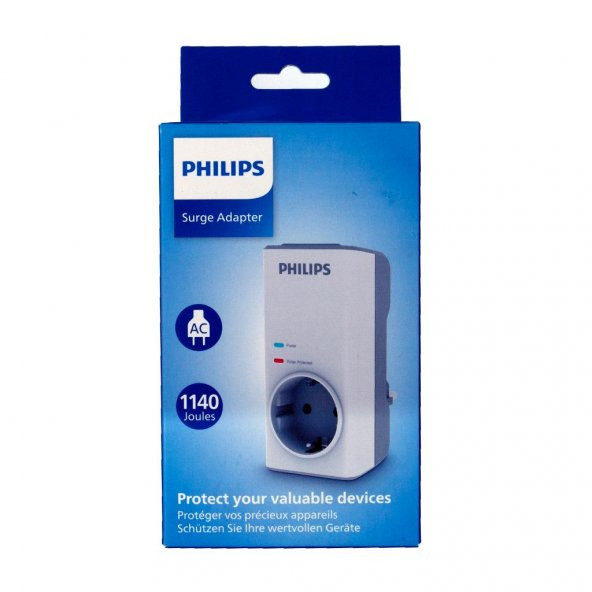 Philips CHP7010W Tekli Akım Koruma Priz, 1140J, Beyaz