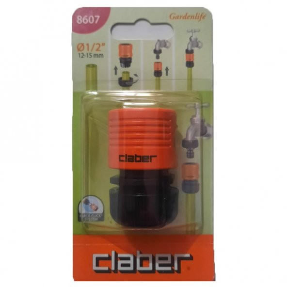 Claber 8607 1/2" 12/15mm Ambalajlı Otomatik Hortum Bağlantı Adaptörü