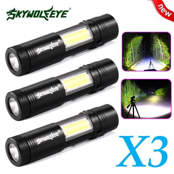 Xpe Q5 + Cob Led Torch Lamba Aa - 14500 4 Modlu Mini Fener