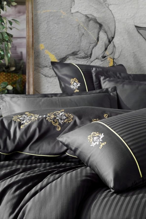 Brode Saten Çift Kişilik Nevresim Takımı King Antrasit ürün görseli