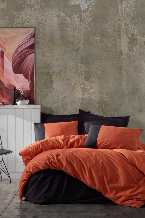 Plain Çift Kişilik Nevresim Takımı Kremit - Siyah