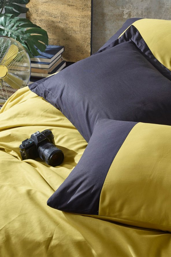 Plain Çift Kişilik Nevresim Takımı Hardal - Siyah - 2