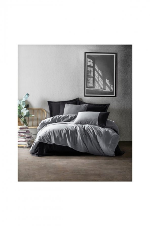 Gri Siyah Tek Kişilik Plain Nevresim Takımı