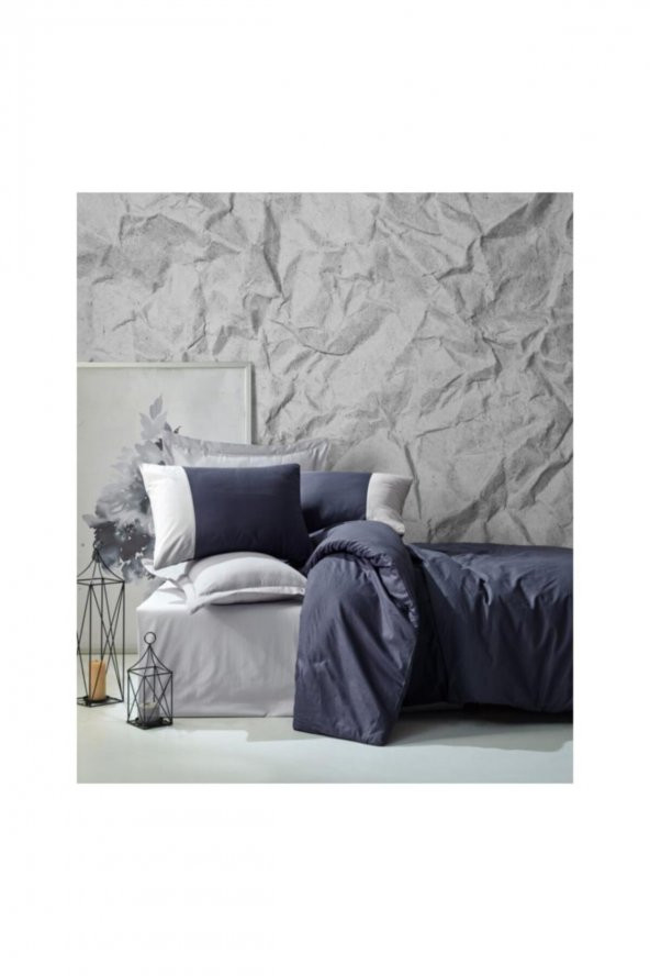 Plain Tek Kişilik Nevresim Takımı Lacivert - Gri