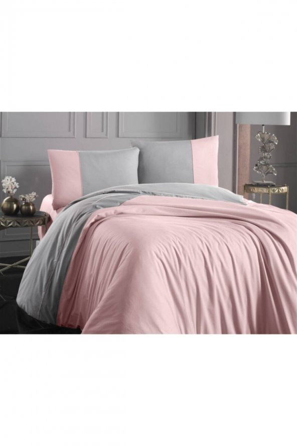 Pembe Gri Thor Ranforce Çift Renk Tek Kişilik Nevresim Takımı