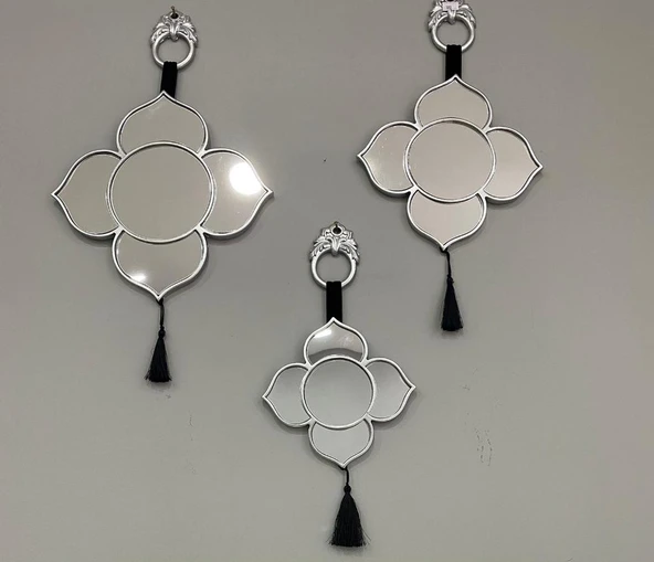 DEKOR AYNA 3 LÜ DUVAR AYNASI GÜMÜŞ - 2