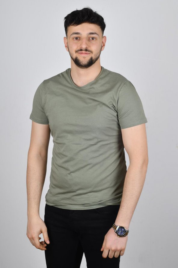 Cazador 22YCEEO04623 Erkek Haki Biskilet Yaka T-shirt