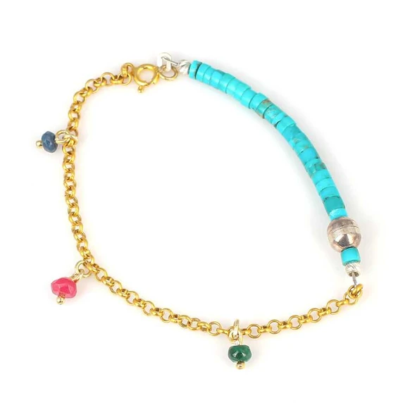 925 Ayar Gümüş Firuze Taşlı Doç Zincirli Bileklik ürün görseli 1