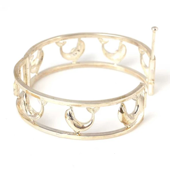 925 Ayar Gümüş Kare Şarnelli Yunuslu Bilezik - Resim 3