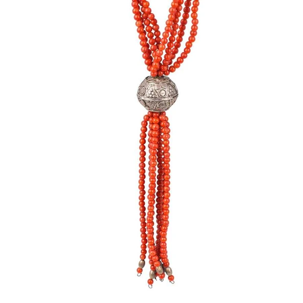 925 Ayar Gümüş Mercan Taşlı Şarnelli Kolye - Resim 3