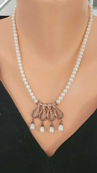 925 Ayar Gümüş Kuğu İncili Kolye ürün görseli