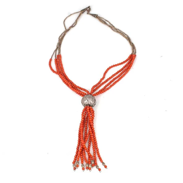 925 Ayar Gümüş Mercan Taşlı Şarnelli Kolye - Resim 2