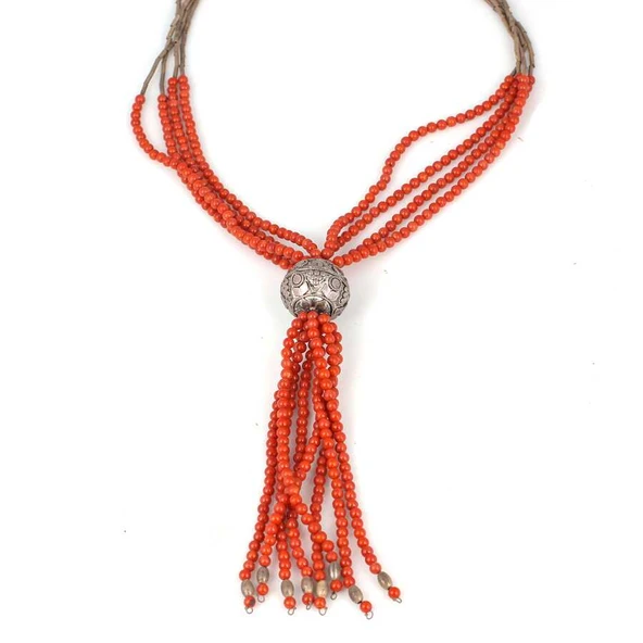 925 Ayar Gümüş Mercan Taşlı Şarnelli Kolye - Resim 4